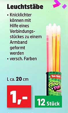 Leuchtstäbe 12 Stück für nur 1,- Euro