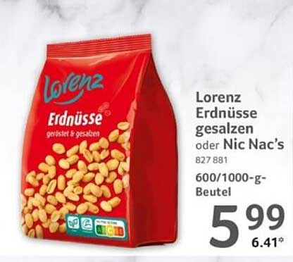 Lorenz Erdnüsse gesalzen oder Nic Nac's 600/1000-g-Beutel