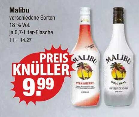 Malibu verschiedene Sorten 18 % Vol. je 0,7-Liter-Flasche