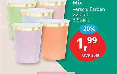 Mix Becher in verschiedenen Farben - 220 ml, 6 Stück