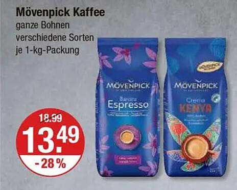 Mövenpick Kaffee ganze Bohnen verschiedene Sorten je 1-kg-Packung