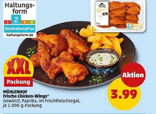 MÜHLENHOF Frische Chicken-Wings* - Gewürzt, Paprika, im Frischfleischregal, je 1.000-g-Packung