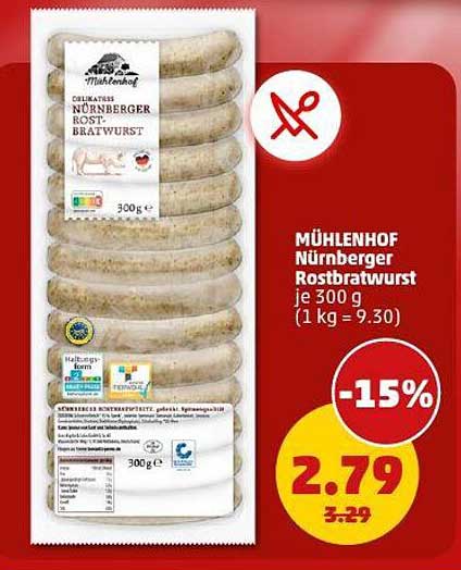 MÜHLENHOF Nürnberger Rostbratwurst je 300 g