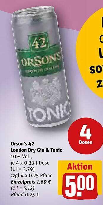 Orson's 42 London Dry Gin & Tonic – 4 Dosen zum Sonderpreis