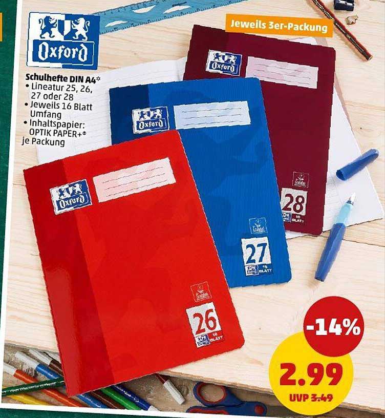 Oxford Schulhefte DIN A4 - 3er-Packung