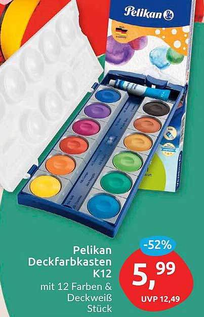 Pelikan Deckfarbkasten K12 mit 12 Farben & Deckweiß Stück