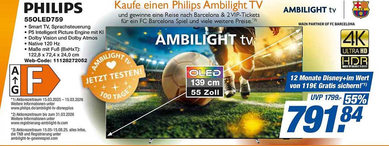 Philips Ambilight TV 550LED759 – Smart TV mit Sprachsteuerung und KI-Features