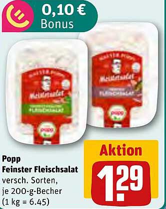 Popp Feinster Fleischsalat, 200-g-Becher für nur 1,29 €