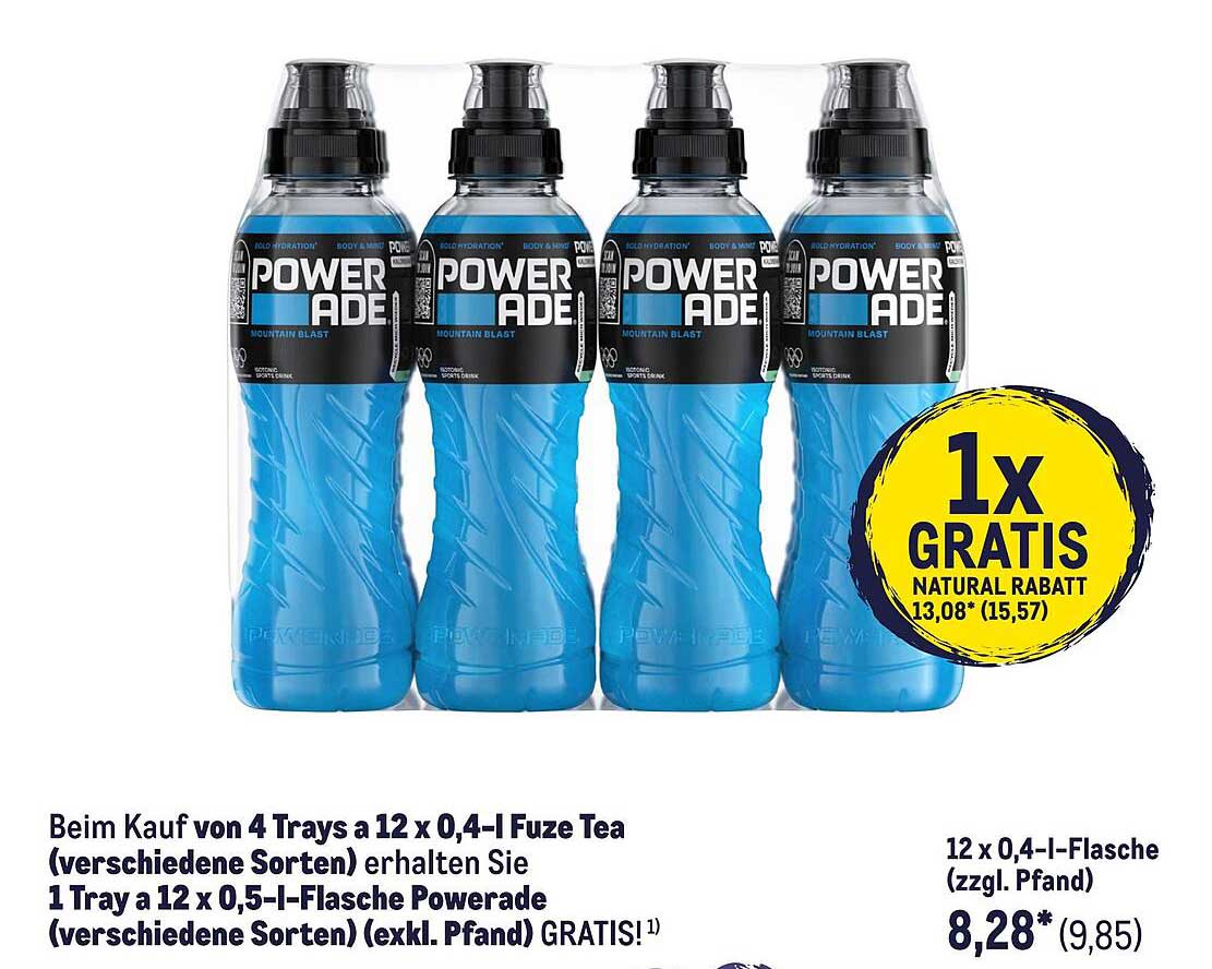 Powerade 12 x 0,4-l-Flasche (Mountain Blast) mit GRATIS-Tray