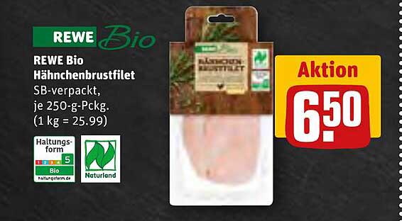 REWE Bio Hähnchenbrustfilet SB-verpackt, je 250-g-Packung