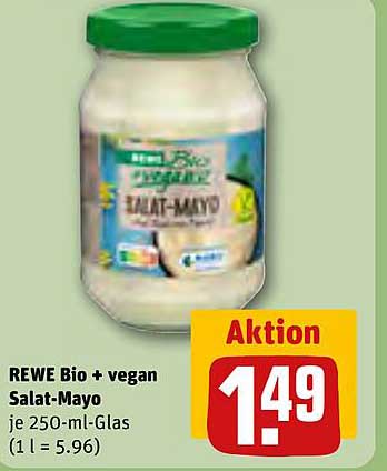 REWE Bio + vegan Salat-Mayo je 250-ml-Glas (1 l = 5,96)