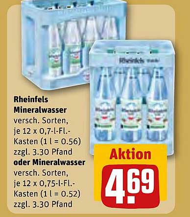 Rheinfels Mineralwasser 12 x 0,7 l- oder 0,75 l- Kästen