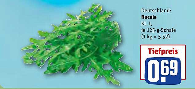 Rucola Kl. I, je 125-g-Schale (1 kg = 5,52 €)