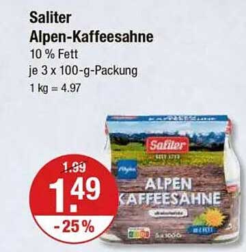 Saliter Alpen-Kaffeesahne 10 % Fett je 3 x 100-g-Packung