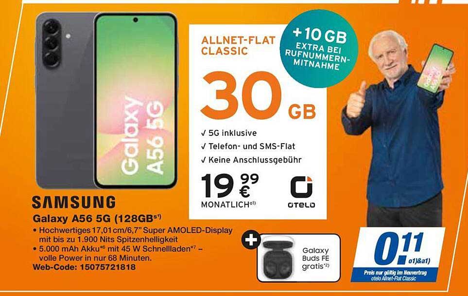 Samsung Galaxy A56 5G (128GB) mit Allnet-Flat Classic