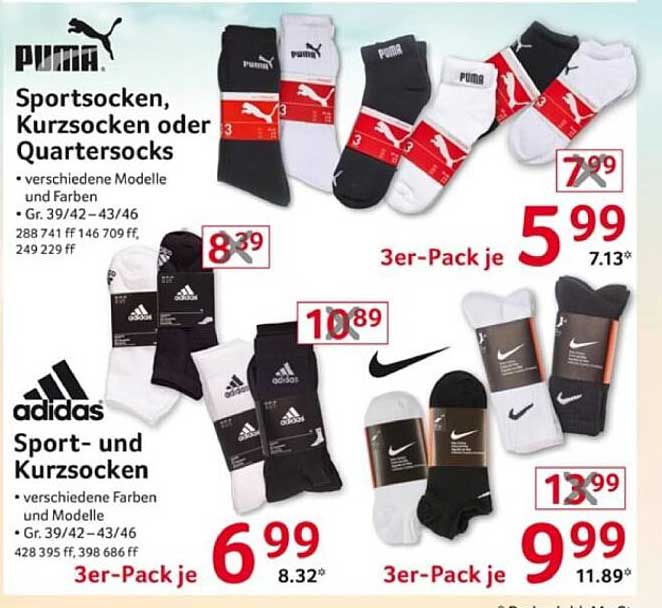 Sport- und Kurzsocken von Puma und Adidas – 3er-Pack je 5,99€
