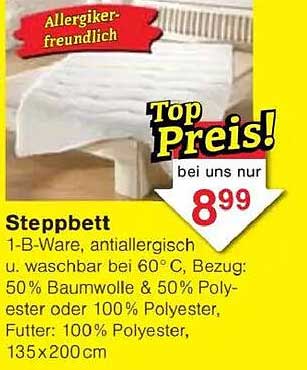 Steppbett 1-B-Ware, antiallergisch und waschbar bei 60°C