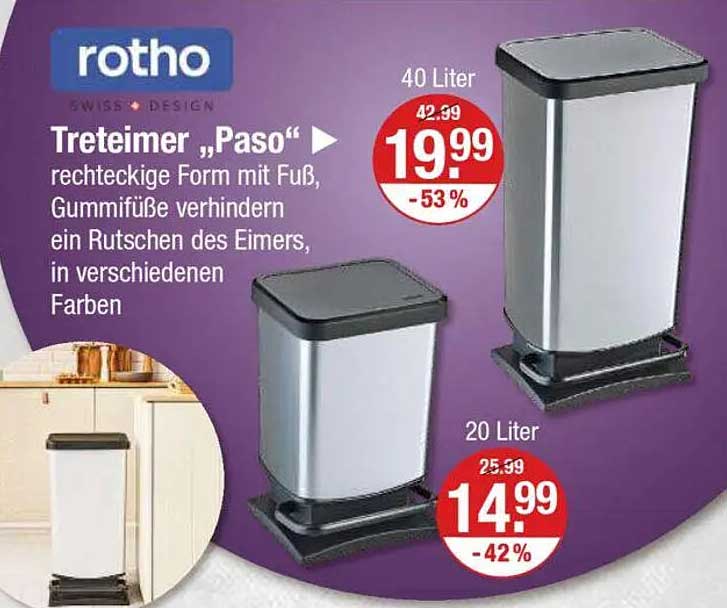 Treteimer "Paso" von Rotho - 40 Liter und 20 Liter