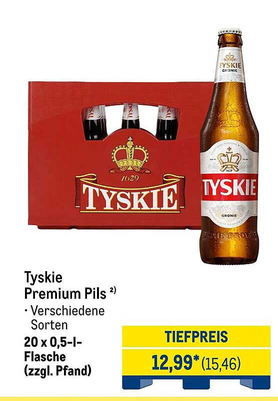 Tyskie Premium Pils 20 x 0,5 l-Flasche (zzgl. Pfand)