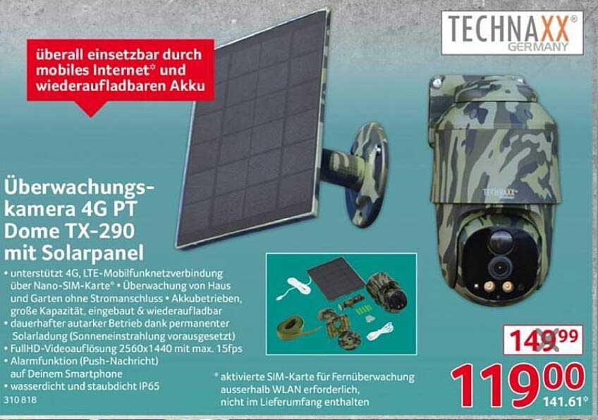 Überwachungskamera 4G PT Dome TX-290 mit Solarpanel