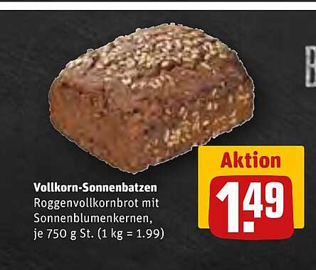 Vollkorn-Sonnenbatzen Roggenvollkornbrot mit Sonnenblumenkernen, je 750 g St.