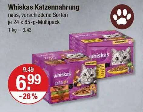 Whiskas Katzennahrung nass, verschiedene Sorten je 24 x 85-g-Multipack