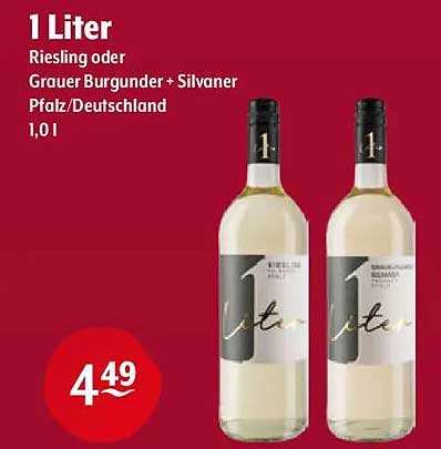1 Liter Riesling oder Grauer Burgunder + Silvaner Pfalz/Deutschland 1,0 l