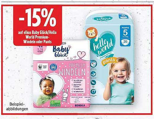 -15% auf elkos Baby Glück/Hello World Premium-Windeln oder Pants