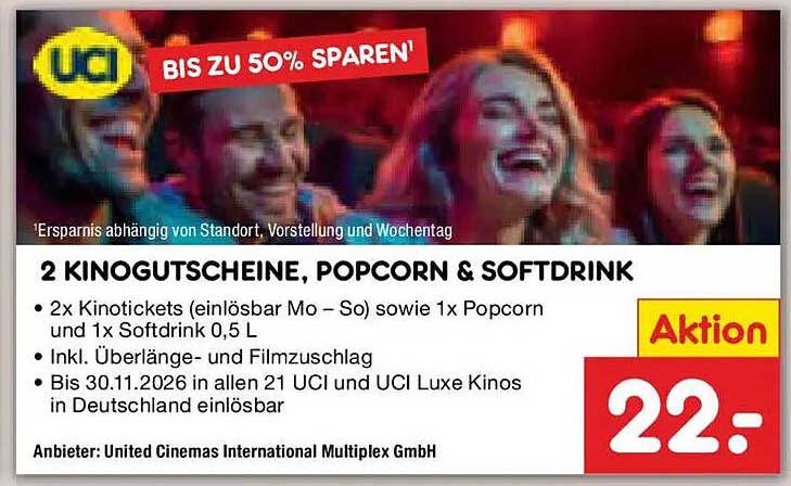 2 KINOGUTSCHEINE, POPCORN & SOFTDRINK