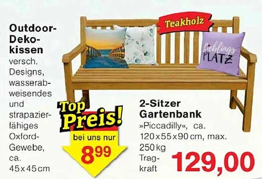 2-Sitzer Gartenbank »Piccadilly«, ca. 120 x 55 x 90 cm, max. 250 kg Tragkraft