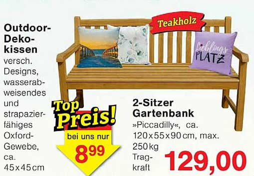 2-Sitzer Gartenbank »Piccadilly«, ca. 120 x 55 x 90 cm, max. 250 kg Tragkraft