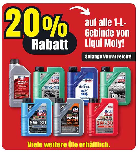 20% Rabatt auf alle 1-L-Gebinde von Liqui Moly!