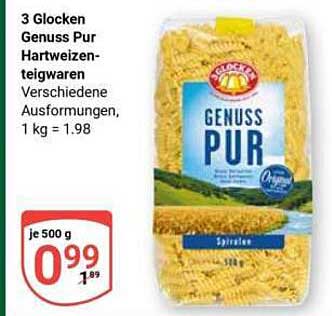 3 Glocken Genuss Pur Hartweizenteigwaren Verschiedene Ausformungen, 1 kg = 1.98