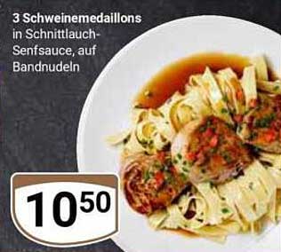 3 Schweinemedaillons in Schnittlauch-Senfsauce, auf Bandnudeln