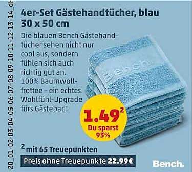 4er-Set Gästehandtücher, blau 30 x 50 cm