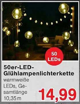 50er-LED-Glühlampenlichterkette warmweiß, LEDs, Gesamtlänge 10,35 m