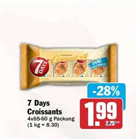 7 Days Croissants 4x65-60 g Packung (1 kg = 8.30)