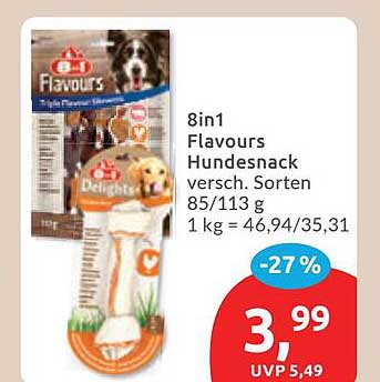 8in1 Flavours Hundesnack versch. Sorten 85/113 g 1 kg = 46,94/35,31