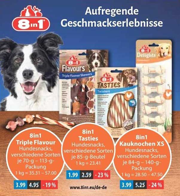 8in1 Triple Flavour Hundesnacks, verschiedene Sorten, je 70-g - 113-g Packung