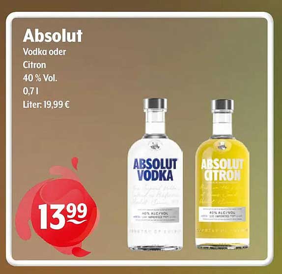 Absolut Vodka oder Citron 40 % Vol. 0,7 l