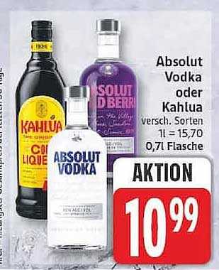 Absolut Vodka oder Kahlua versch. Sorten 1 l = 15,70 0,7 l Flasche