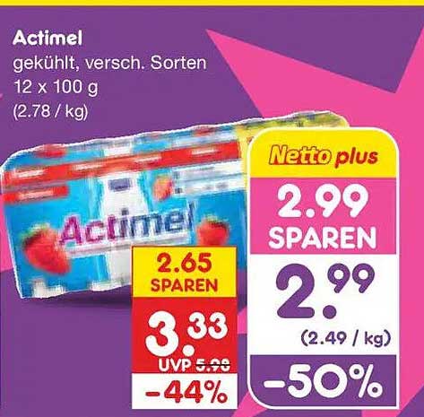 Actimel gekühlt, versch. Sorten 12 x 100 g (2.78 / kg)