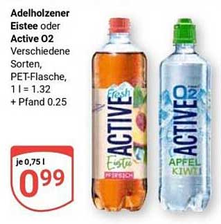 Adelholzener Eistee oder Active O2 Verschiedene Sorten, PET-Flasche, 1 l = 1.32 + Pfand 0.25