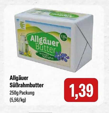 Allgäuer Süßrahmbutter 250g Packung (5,56/kg)