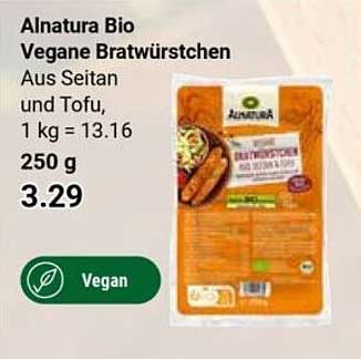 Alnatura Bio Vegane Bratwürstchen Aus Seitan und Tofu, 250 g