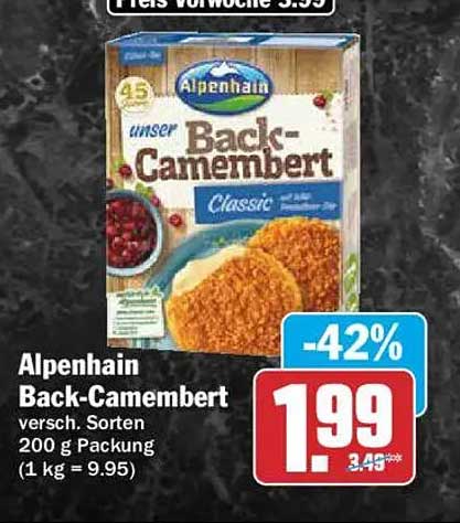 Alpenhain Back-Camembert versch. Sorten 200 g Packung (1 kg = 9.95)
