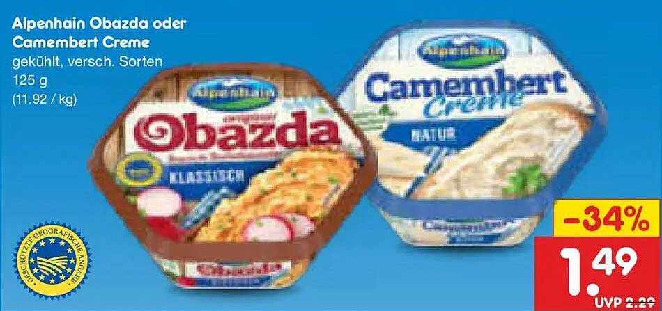 Alpenhain Obazda oder Camembert Creme