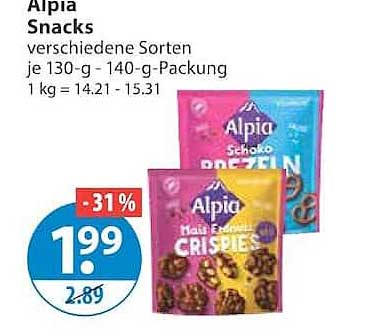 Alpia Snacks verschiedene Sorten je 130-g-140-g-Packung 1 kg = 14.21 - 15.31