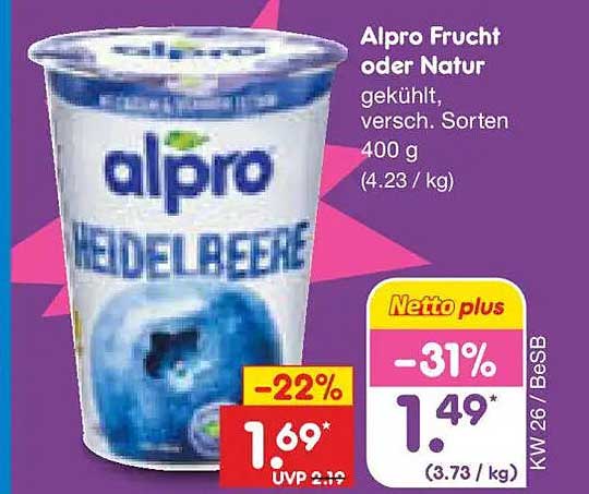 Alpro Frucht oder Natur gekühlt, versch. Sorten 400 g