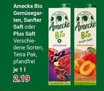 Amecke Bio Gemüsegarten, Sanfter Saft oder Plus Saft Verschiedene Sorten, Tetra Pak, pfandfrei je 1 l